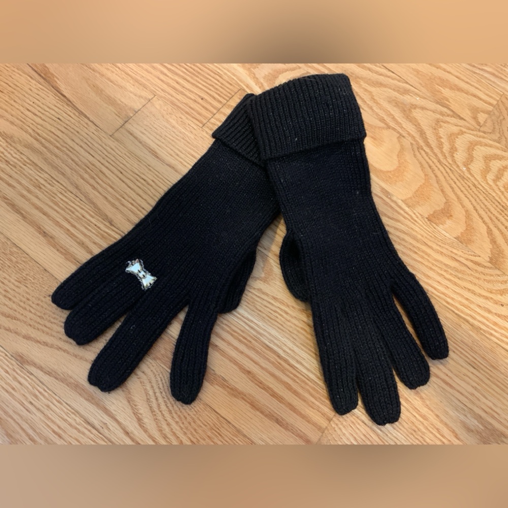 Kate Spade Black Knit Gloves with Bow Accent
